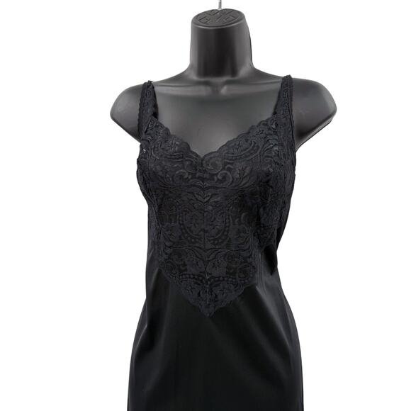 Vanity Fair Vintage Black Lace Trim Midi Slip Dress - Picture 2 of 6